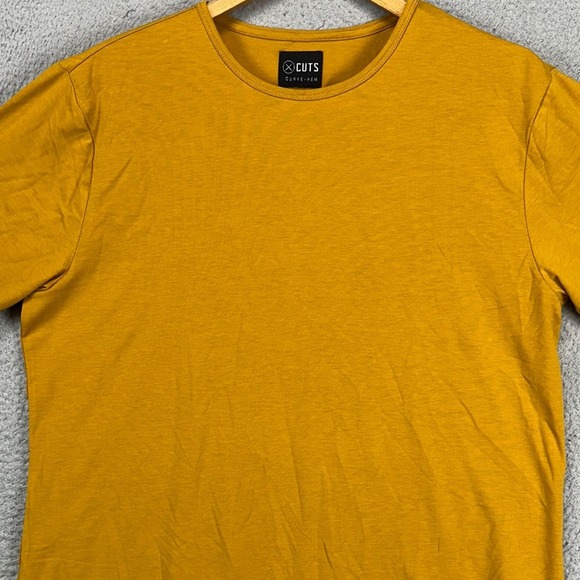 Cuts Mens Curve-Hem T-Shirt XL Mustard Crewneck Stretch Casual Short Sleeve Tee